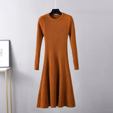 Robe d'automne slim, robe mi-longue, col rond, robe longue, couleur unie, sous-vêtement, robe pull, robe trapèze